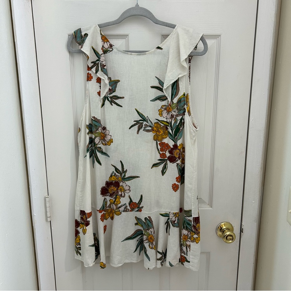 Free People Floral Ruffle Tunic in Cream and Multicolor